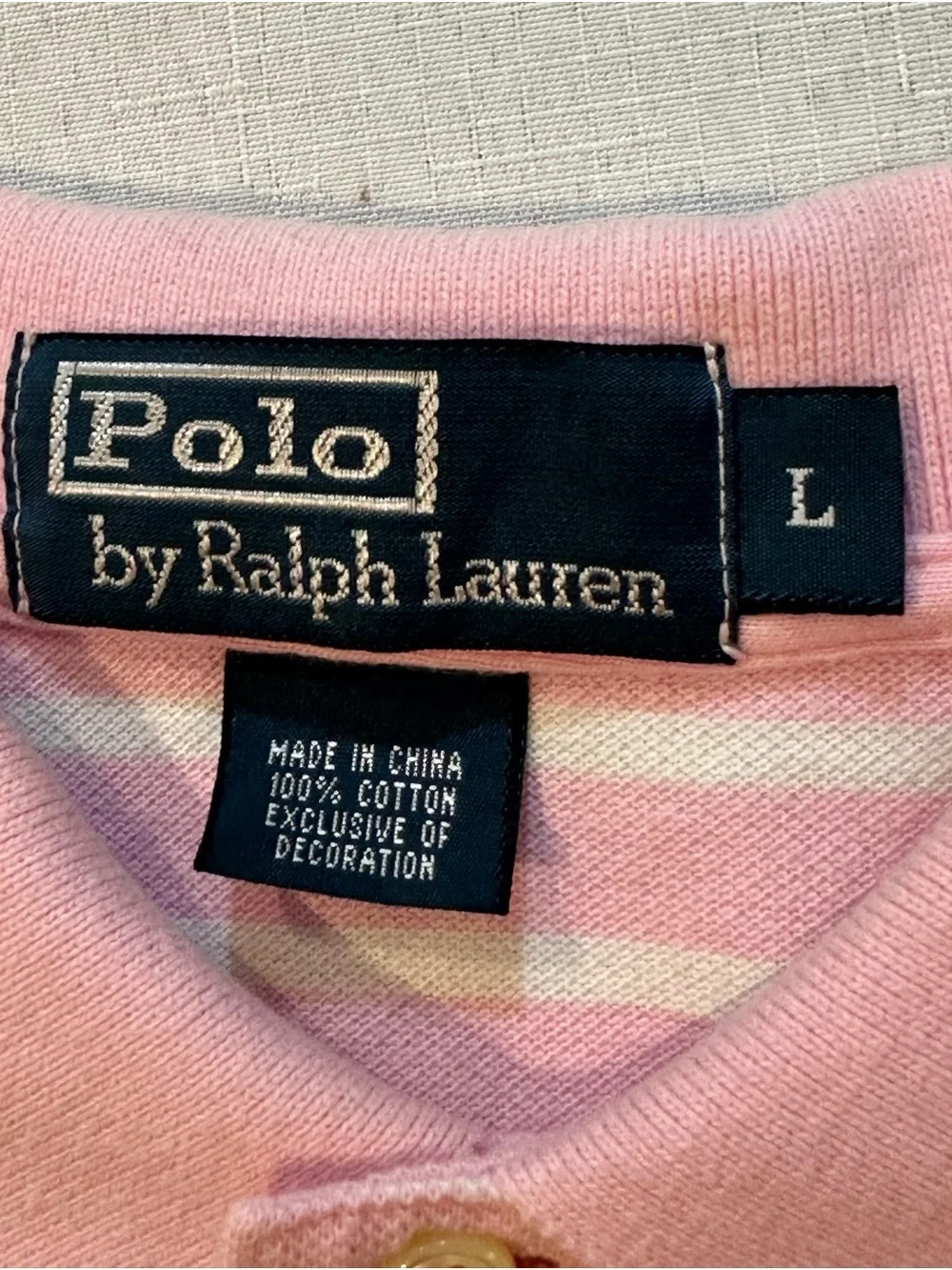Polo Ralph Lauren Pink White Striped Polo Shirt Men’s Large Blue Pony